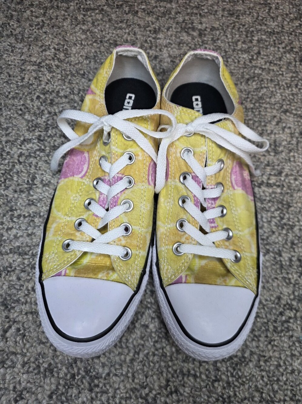 Converse Low Top Canvas Sneakers in Yellow and Pink Lemon Pattern